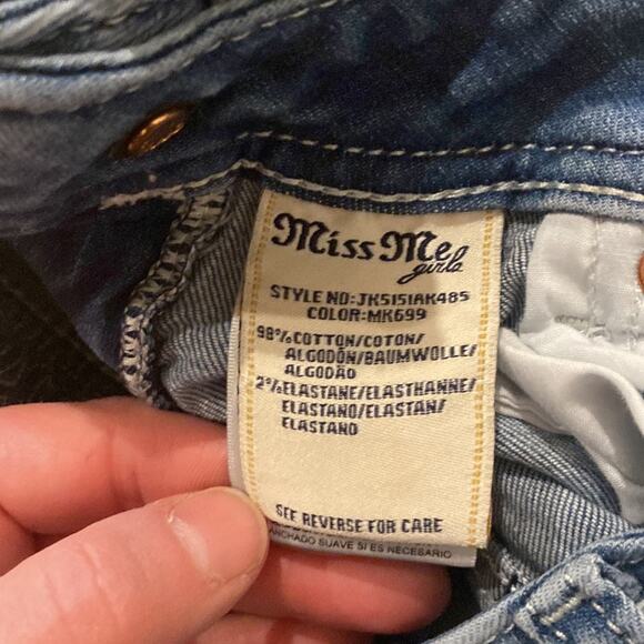 Miss Me Girls Ankle Skinny Denim Blue Jeans Distressed Butterfly Patches Sz 14 - Picture 5 of 13